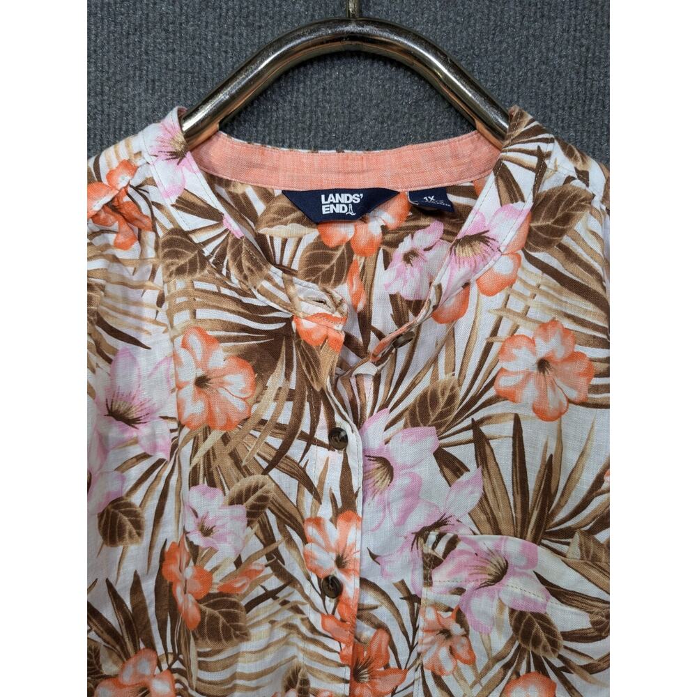 Lands End Linen Tunic Top Womens 1X Plus Floral Print Button Shirt Hawaiian - Picture 3 of 12